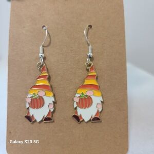 Fall Gnome Earrings, Halloween Pumpkin Dangle Earrings, Autumn‎ Holiday Jewelry